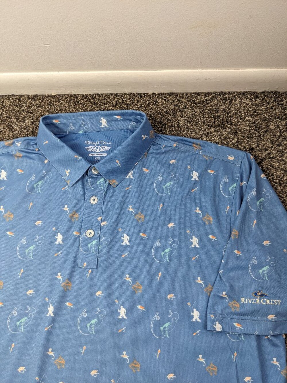 RiverCrest Golf Club Polo Shirt Straight Down Performance Fish Print Mens 2XL